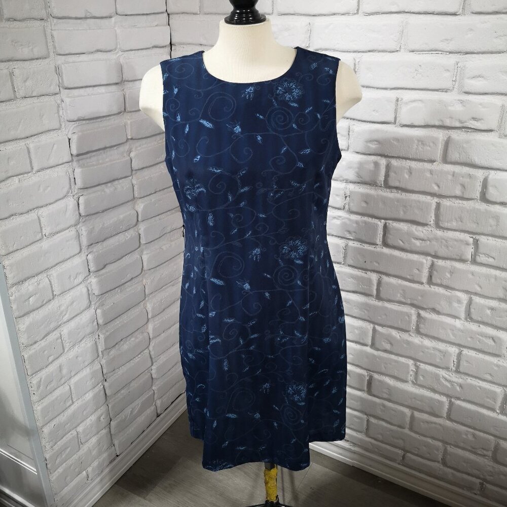 Scarlet Ladies Size 13/14 Navy w/ Pattern Made in Canada Sleeveless Midi Dress